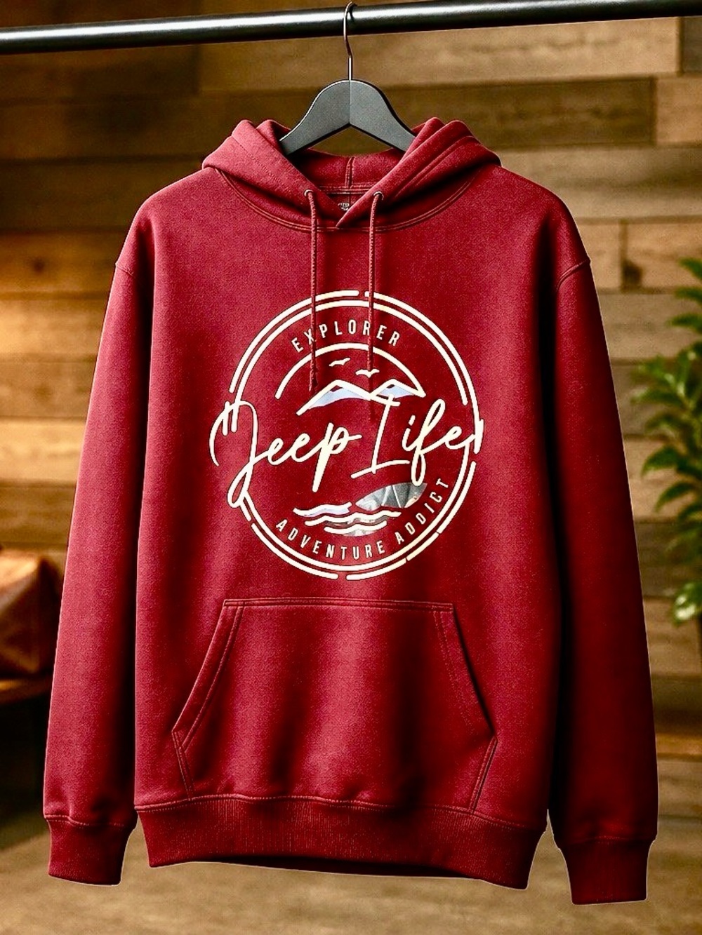 Deep Red 'Jeep Life' Graphic Hoodie - Men's Casual Pullover size 2 X long.